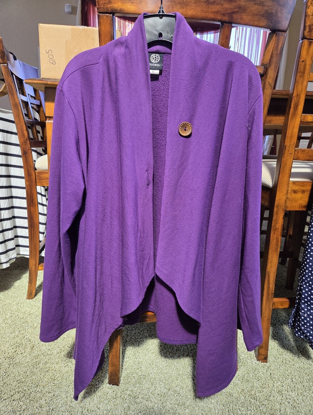 Women’s 1X Purple Open-Front Cardigan with Accent Button